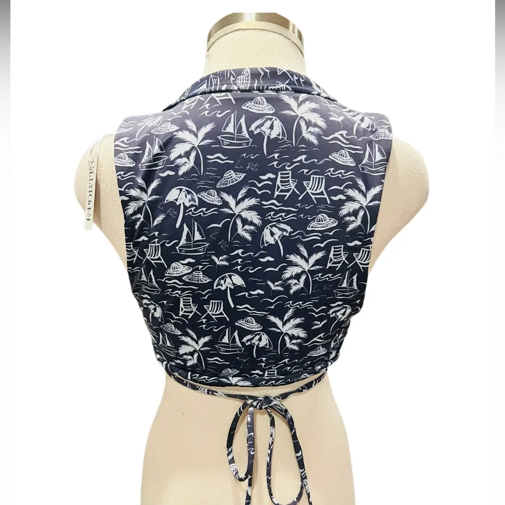 La Porte Bikini Top Beach Toile Print Sailor Size Medium NWT Blue - Image 4