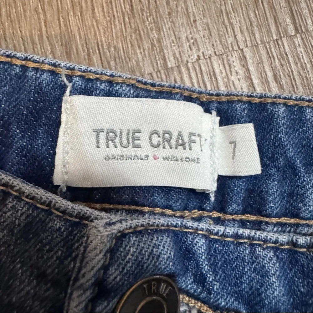 True Craft High Rise Shorts Denim Blue Jean 7 Distressed Belk - Image 2