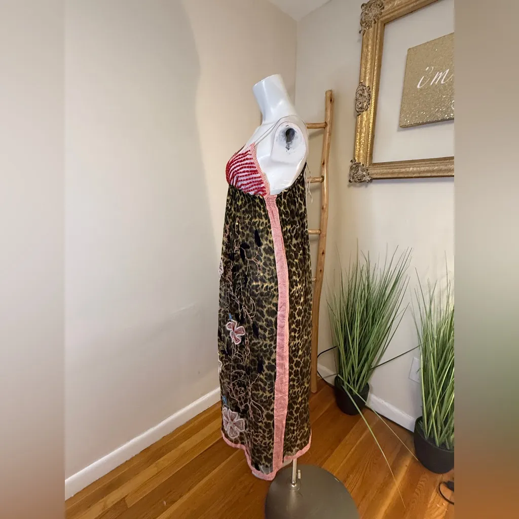 Letarte Handmade Dress Beach Cover Up M/L Animal Print Embroidered Sequins Brown Size M - Image 6
