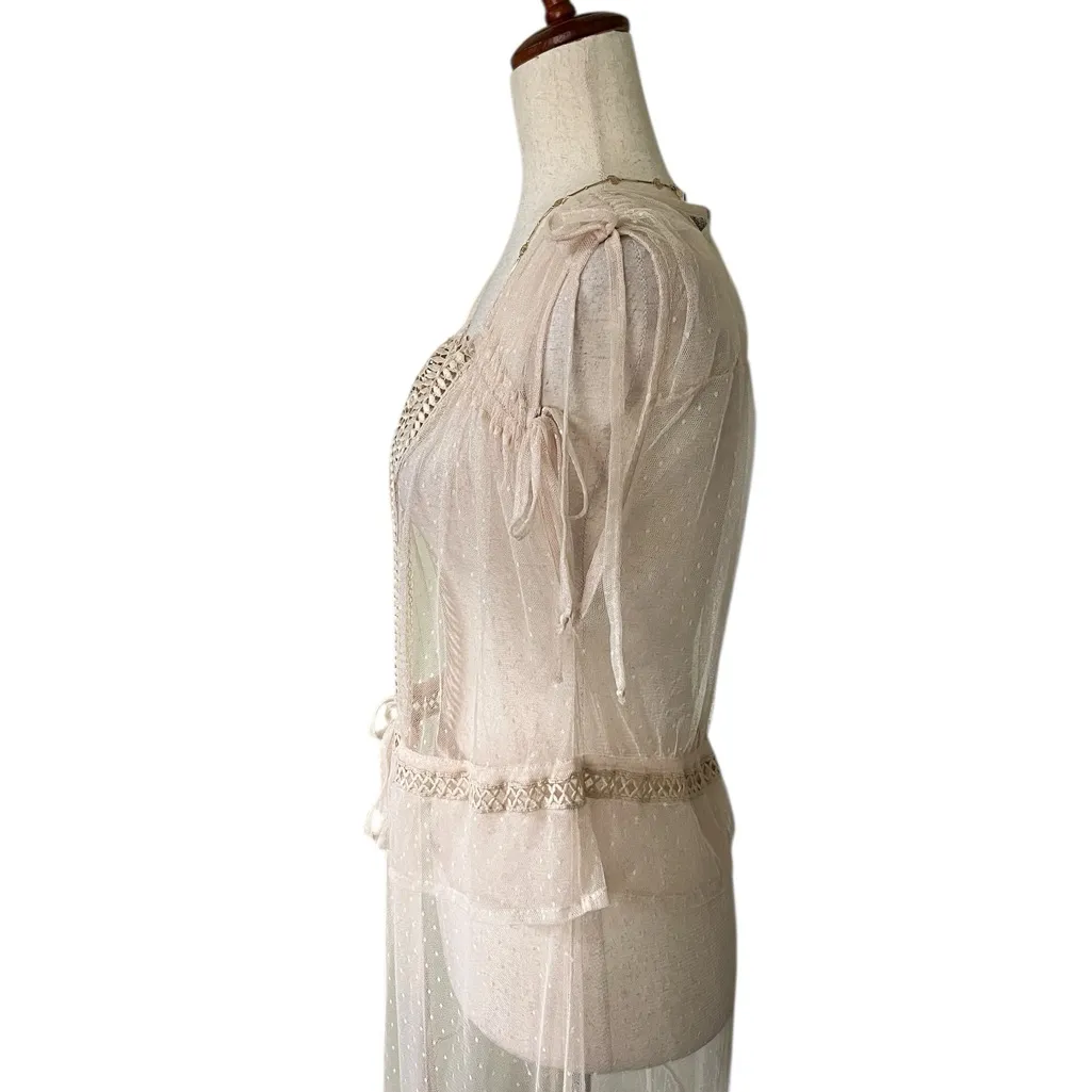 Express Washed Cream Sheer Satin & Lace Kimono Duster - Image 10