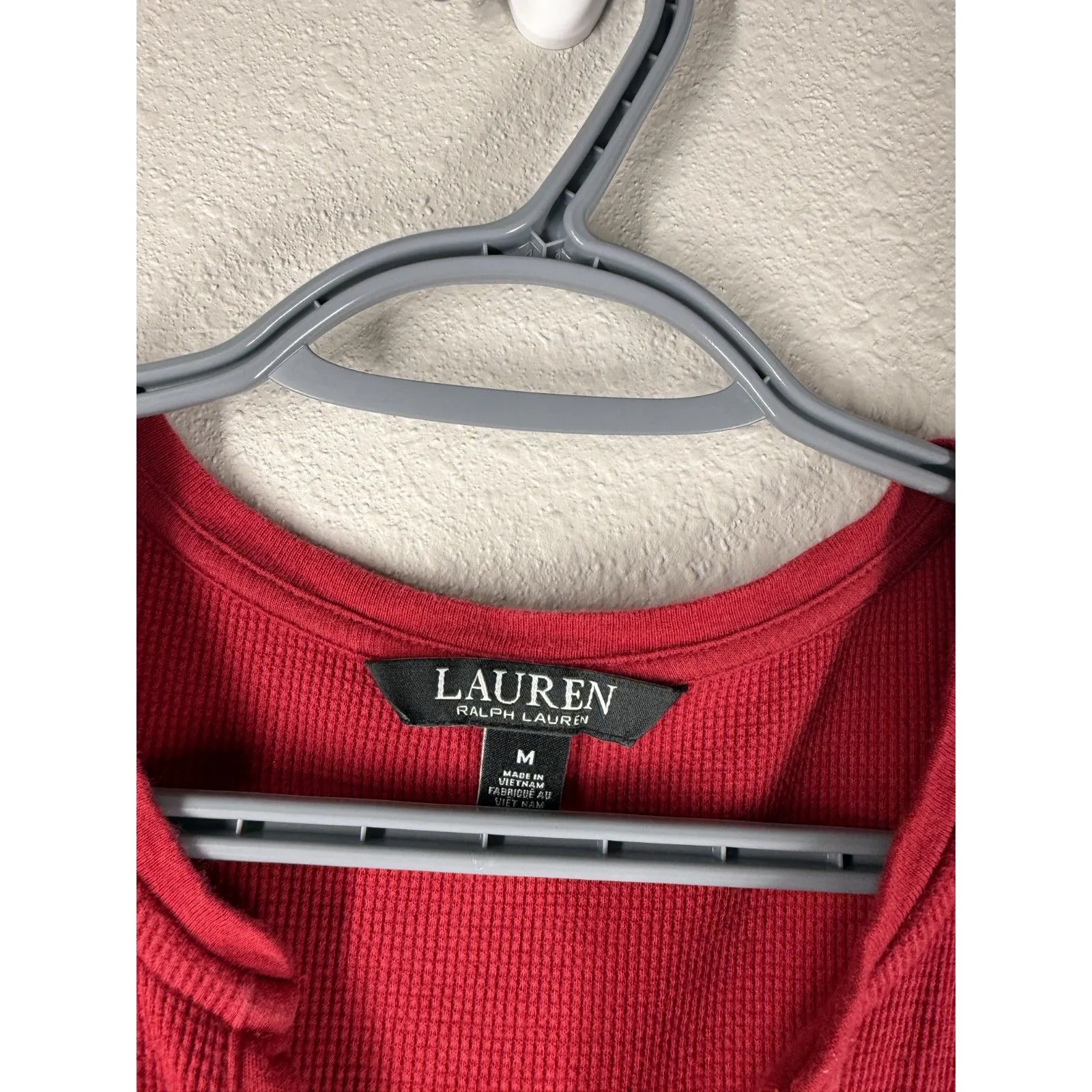 Lauren Ralph Lauren Womens Red Waffle Knit Midi Dress Sz M Preppy Henley - Image 6