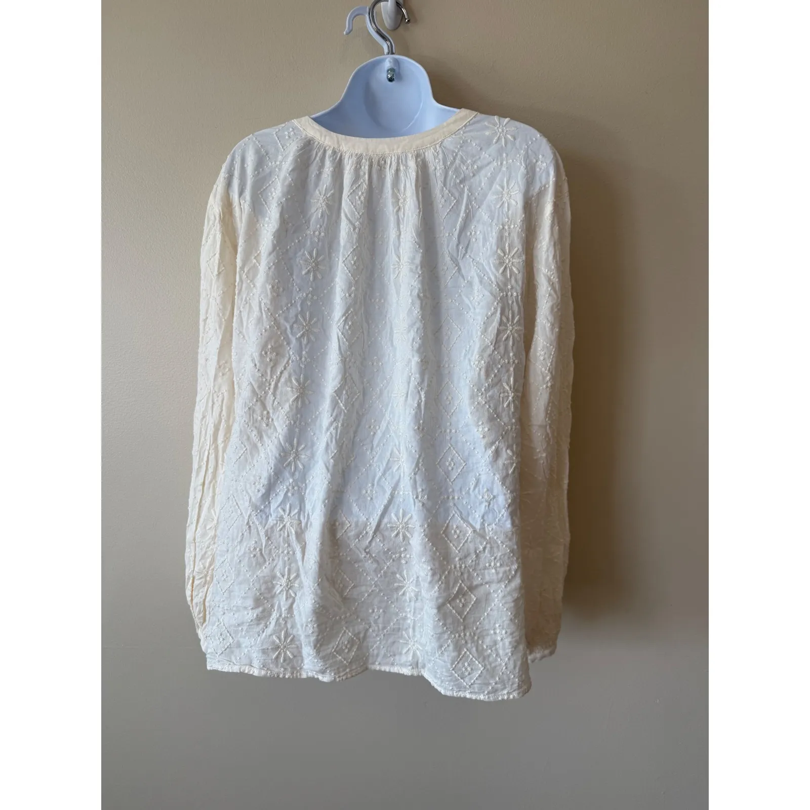 Old Navy Embroidered Tunic Top‎ XXL Cream Long Sleeve Boho Bohemian Blouse Top - Image 5