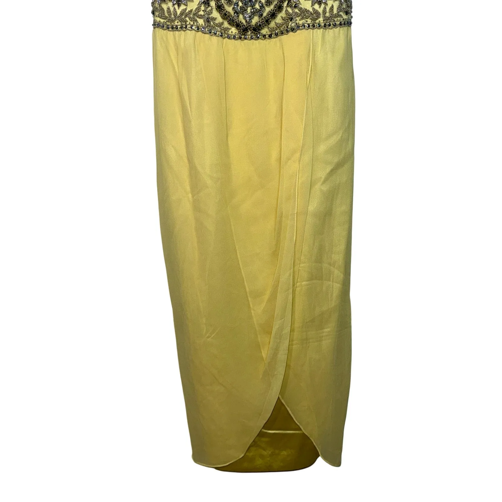NWT Mandalay Yellow Silk Beaded Embellished Midi Gown Evening Formal Dress Sz 6 - Image 4