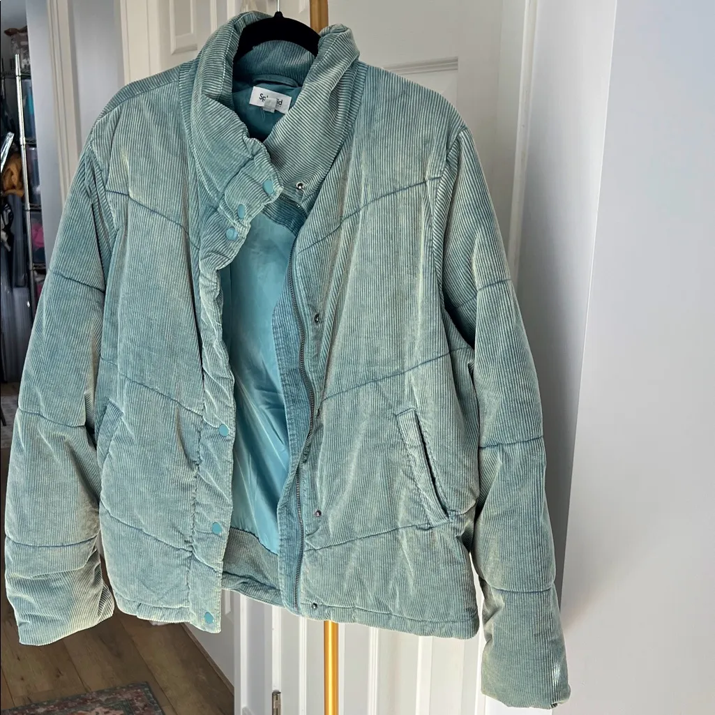 Splendid Milla Corduroy Full Zip Puffer in Washed Blue Size Large $228 - Image 5