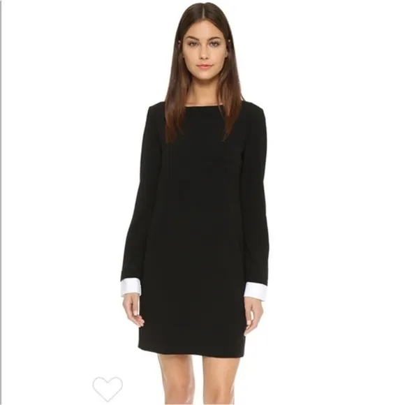Theory Amszia Sheath Dress Size 2 Long Sleeve White Cuff Crepe Black Workwear‎ - Image 3