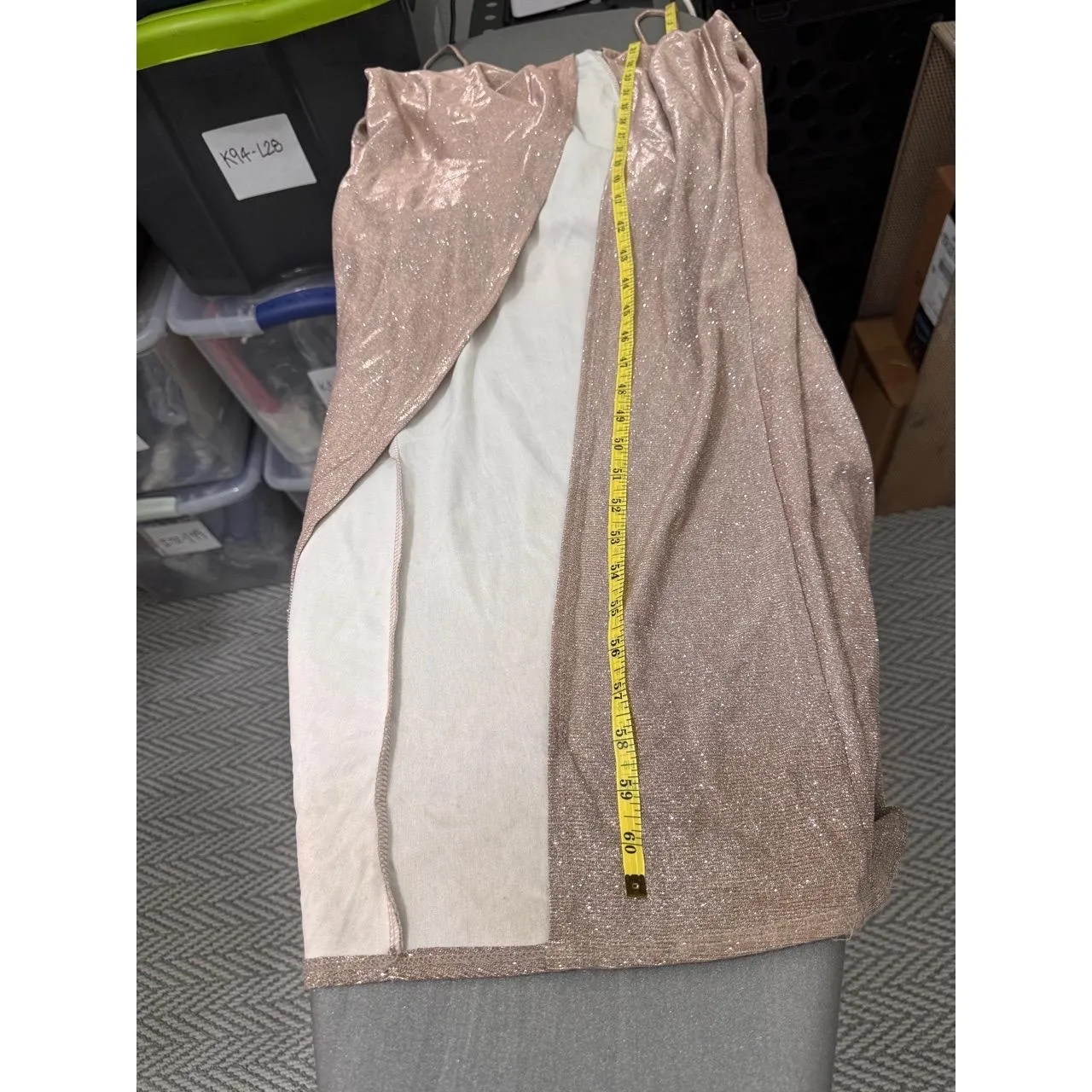 Windsor Metallic Champagne Cowl‎ Neck Drape Front Gown L - Image 12