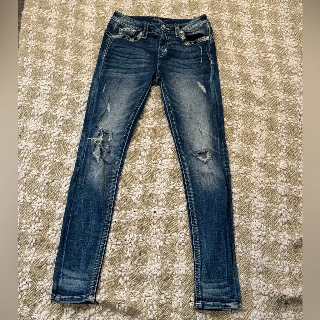 Miss Me Skinny Leg Jeans Womens 27x30 Dark Blue Denim Wash Stretc - Image 4