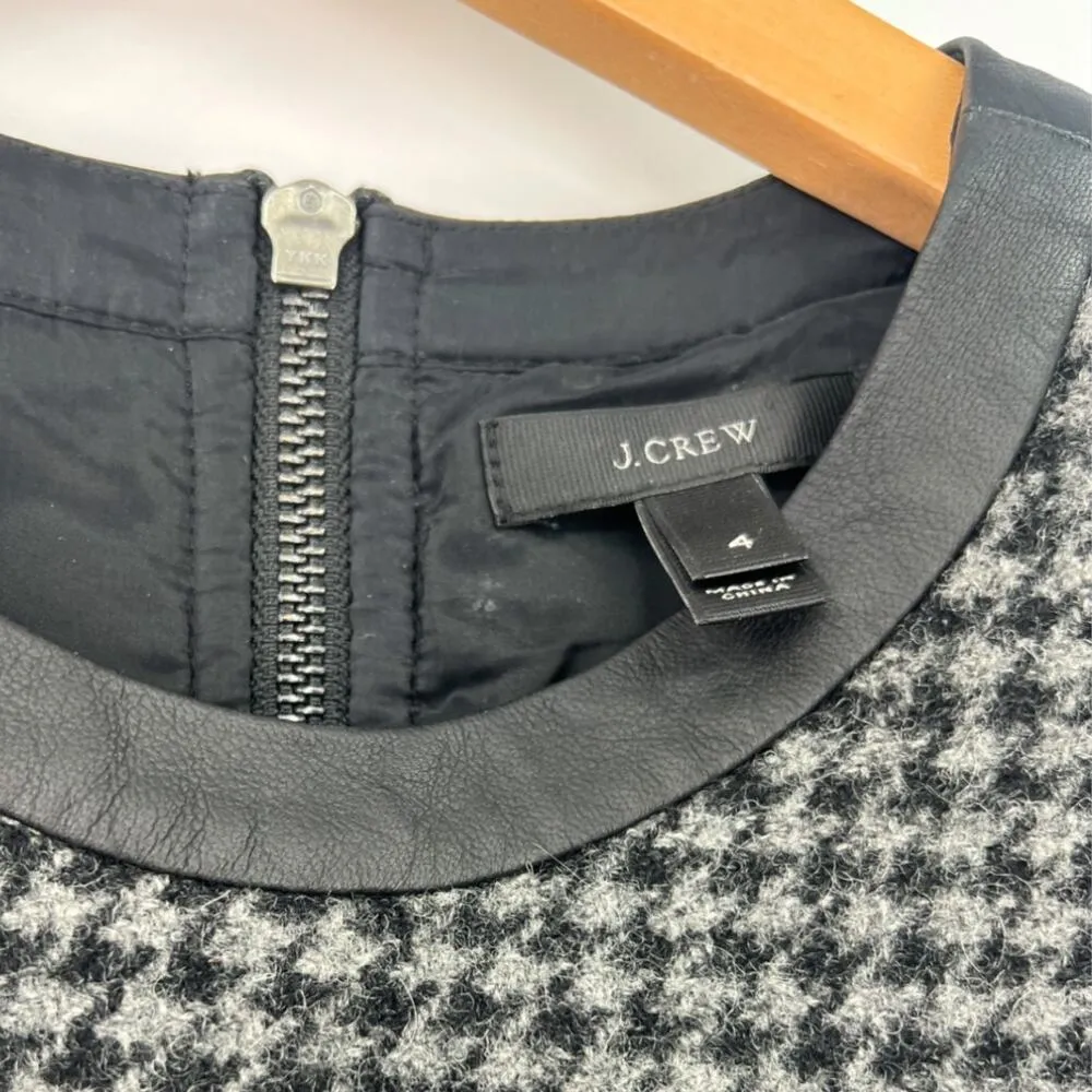 J.CREW | Size 4 | Mixed Wool with Leather Trim Hounds Tooth Mini Shift Dress - Image 5