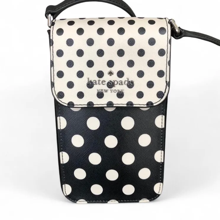 Kate Spade New York North South Flap Phone Crossbody – Black & White Polka Dot - Image 2