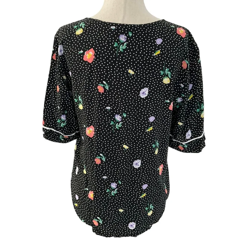 Abercrombie & Fitch Black Floral Polka Dot Button Up Women's Size Medium | 41-65 - Image 2