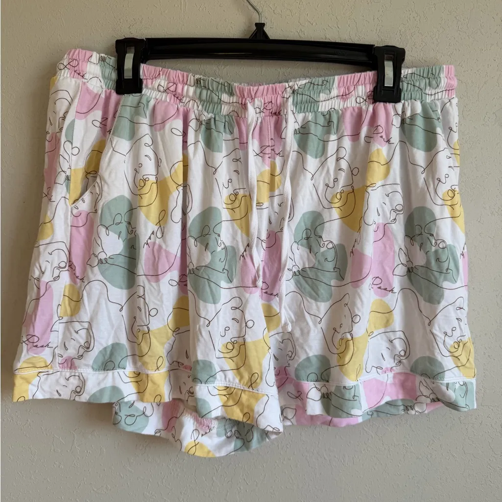 Disney Winnie the Pooh Bear Outline White Multi Pajama Shorts Set Womens L Sleep - Image 6