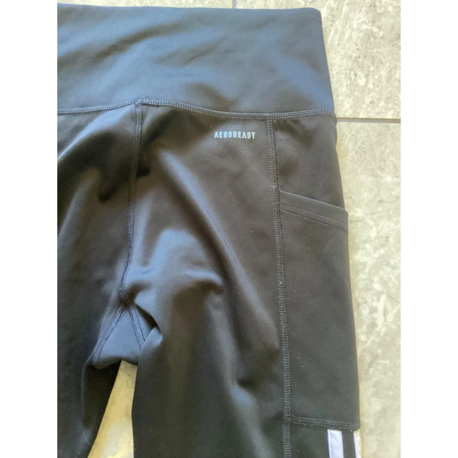 Adidas Leggings Womens Small Black AEROREADY Primegreen 3-Stripes Pockets 7/8 - Image 3