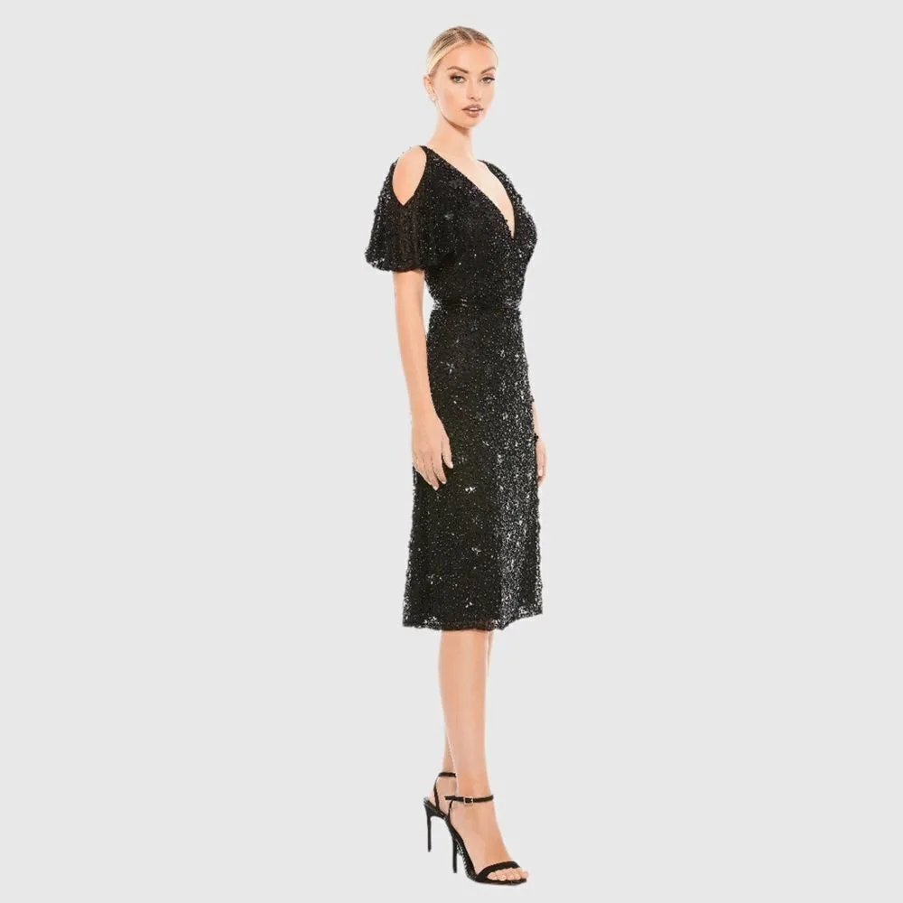 Mac Duggal 4988 Womens Pearl Embellished Drop Shoulder Dress - Image 4