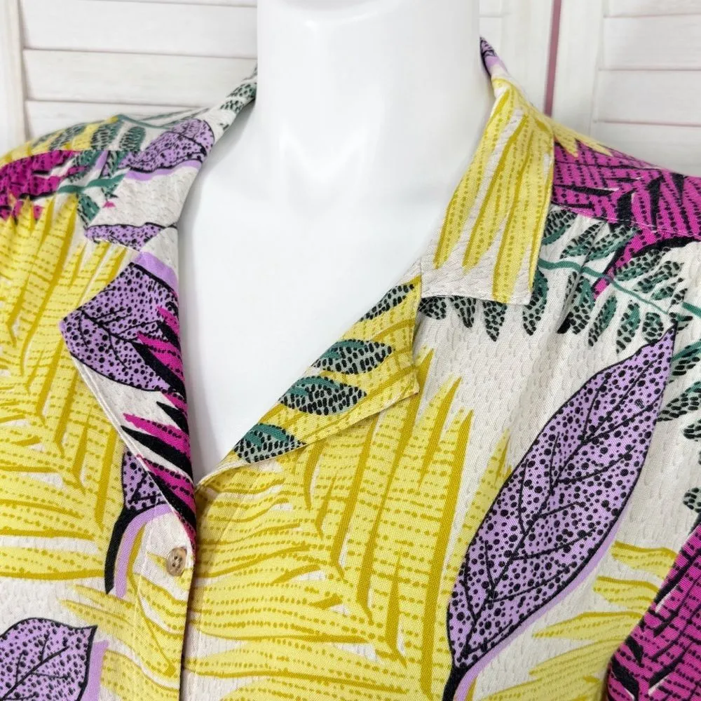 Jane & Delancey Tropical Print Button Up Short Sleeve Shirt Large‎ - Image 5
