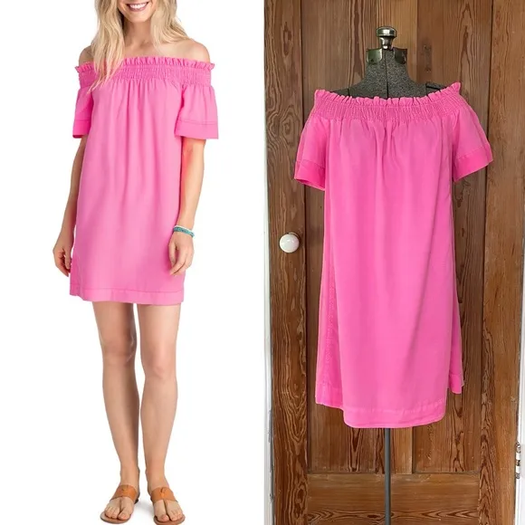 Vineyard Vines Malibu Pink Madison Off The Shoulder Dress -Sz M 🧡🎀 - Image 2