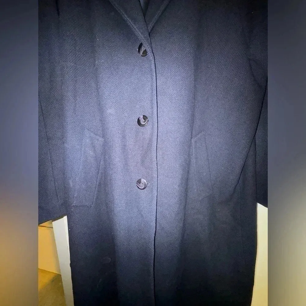 Stephanie Matthews Women 3 button wool trench coat blue size 14 missy button y2k - Image 3