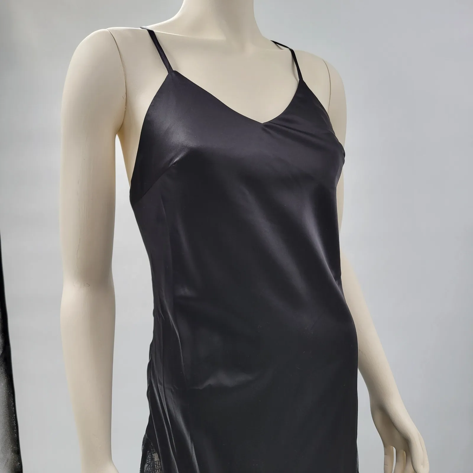 HHQ Maxi Slip Dress Size M Black Satin Lace Trim Spaghetti Strap Sexy NWT Size M - Image 11