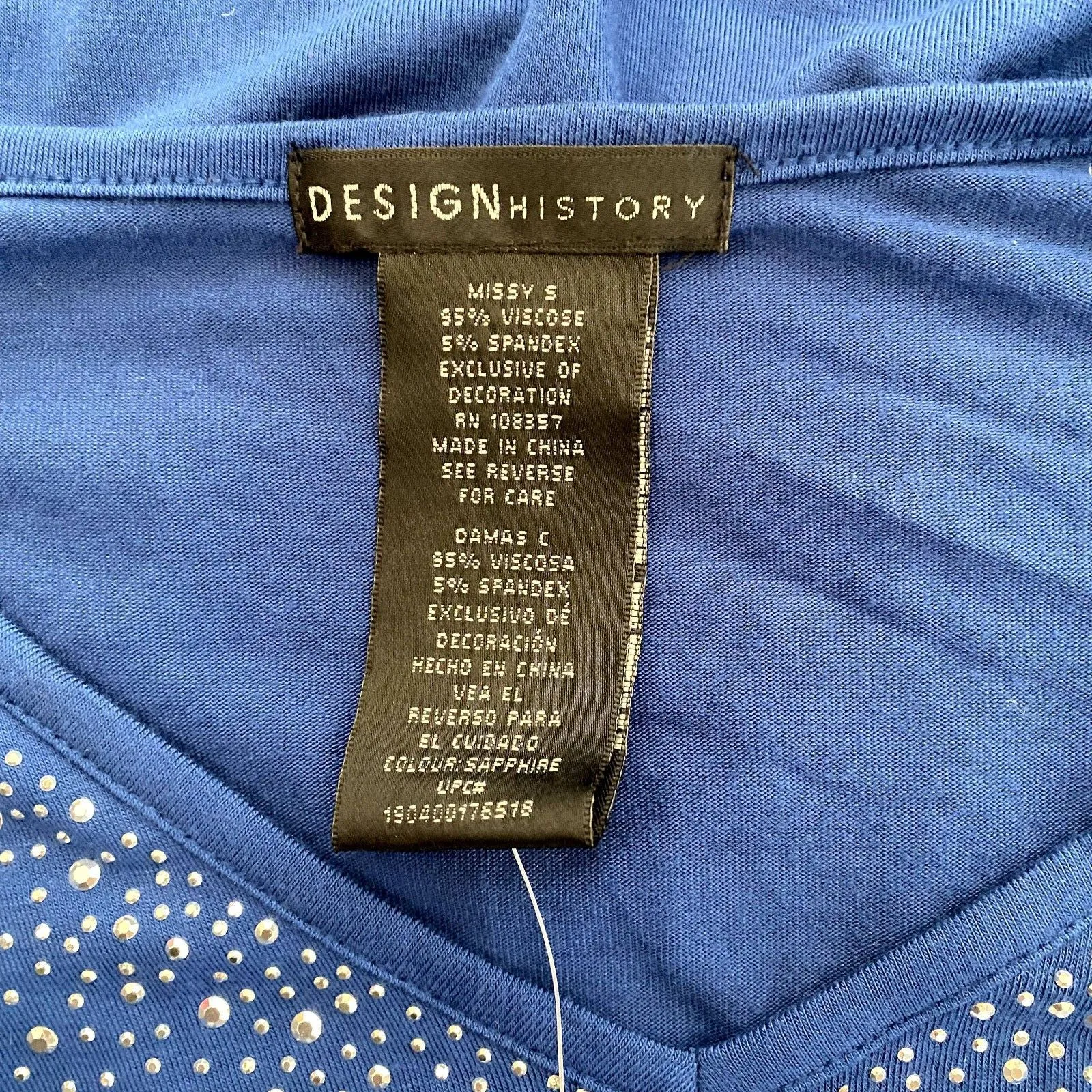 NWT Design History Rhinestone Tee Sapphire Blue Hi Low Slouchy Size Small - Image 4