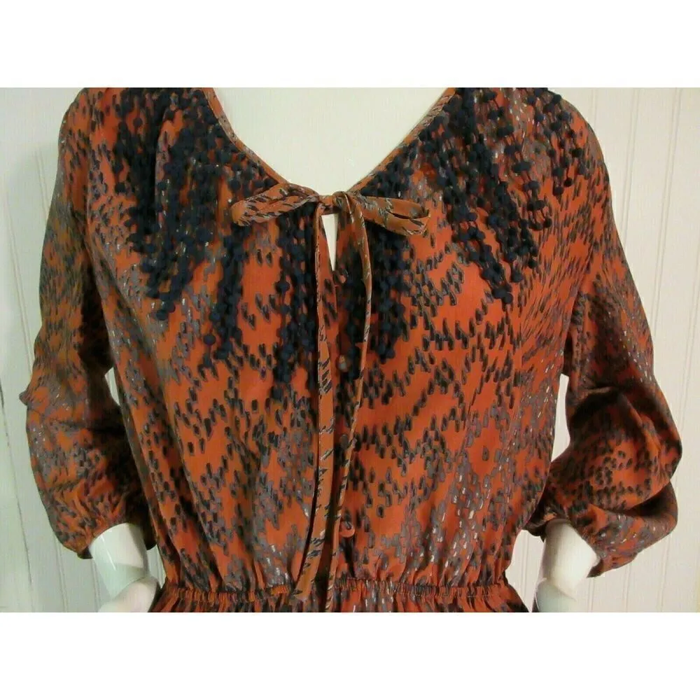 HAZEL DRESS RUST/NAVY/GRAY FRINGE ACCENT SIZE LARGE Orange - Image 2