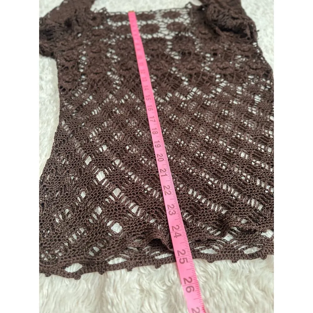 Y2K Vintage The Limited Womens Crochet Top M / L Brown Open Knit Boho Whimsigoth - Image 3