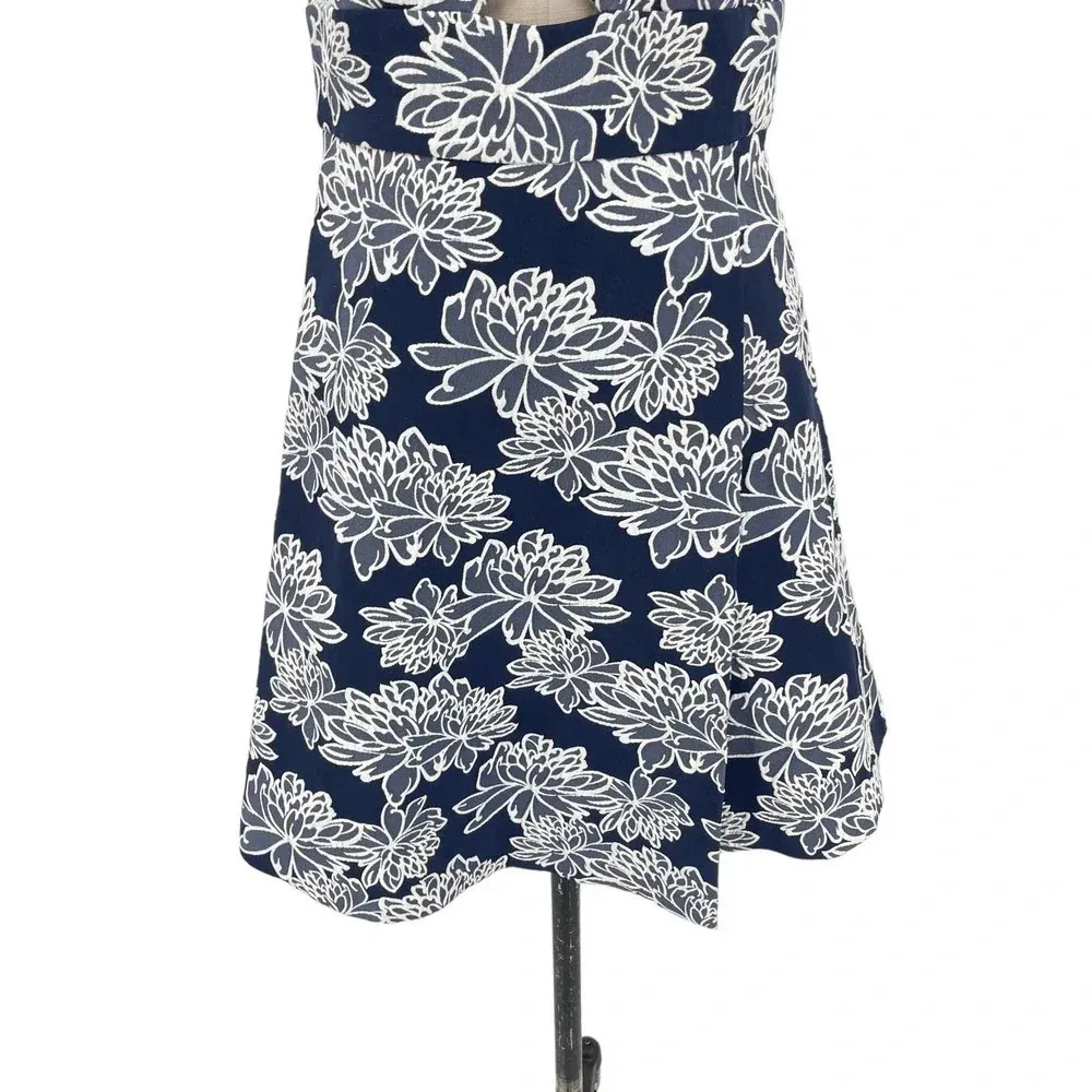 Shoshanna Navy Blue Floral‎ Cut-Out Sleeveless Mini Dress Size 4 - Image 3