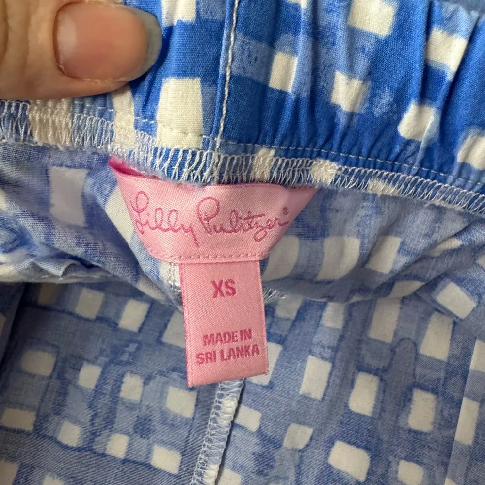 Lilly Pulitzer Ocean Trail Blue Gingham Shorts‎ Sz XS Elastic Waist Casual Comfy - Image 5