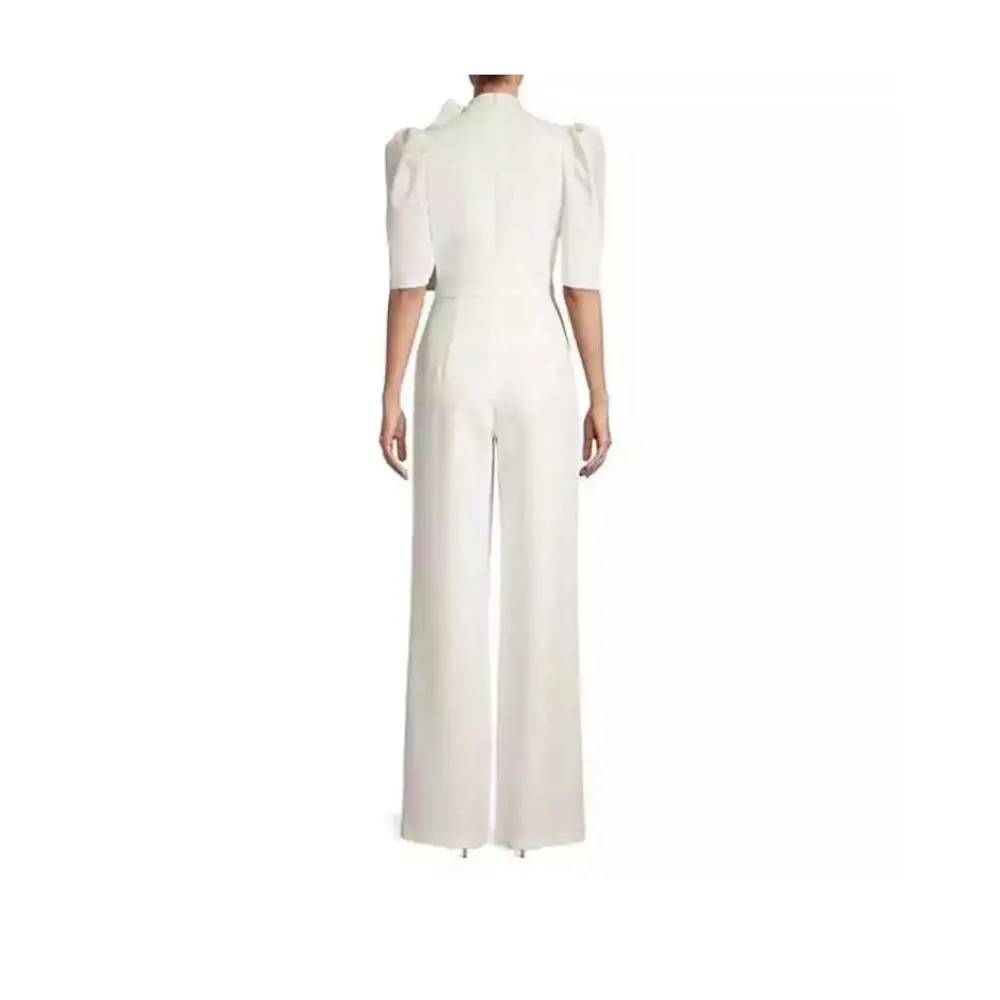Black Halo Eve Ara Bow Puff Sleeve Wide Leg Jumpsuit White Size 10 - Image 2