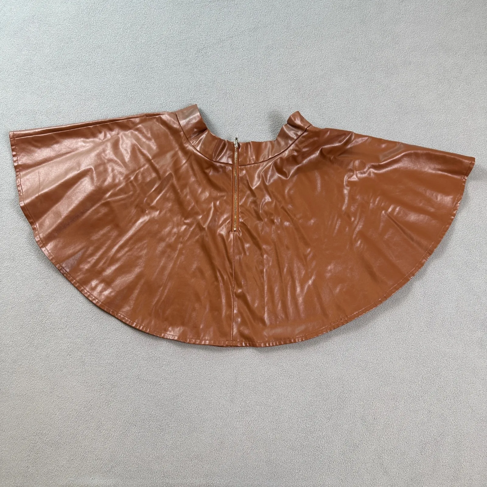 Chocolate USA Faux Leather Mini Skirt Small Brown A Line Back Zipper High Waist - Image 9