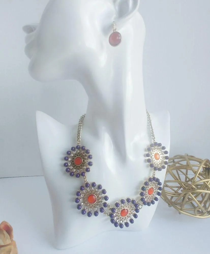 Purple Orange Statement Neacklace Set - Image 7