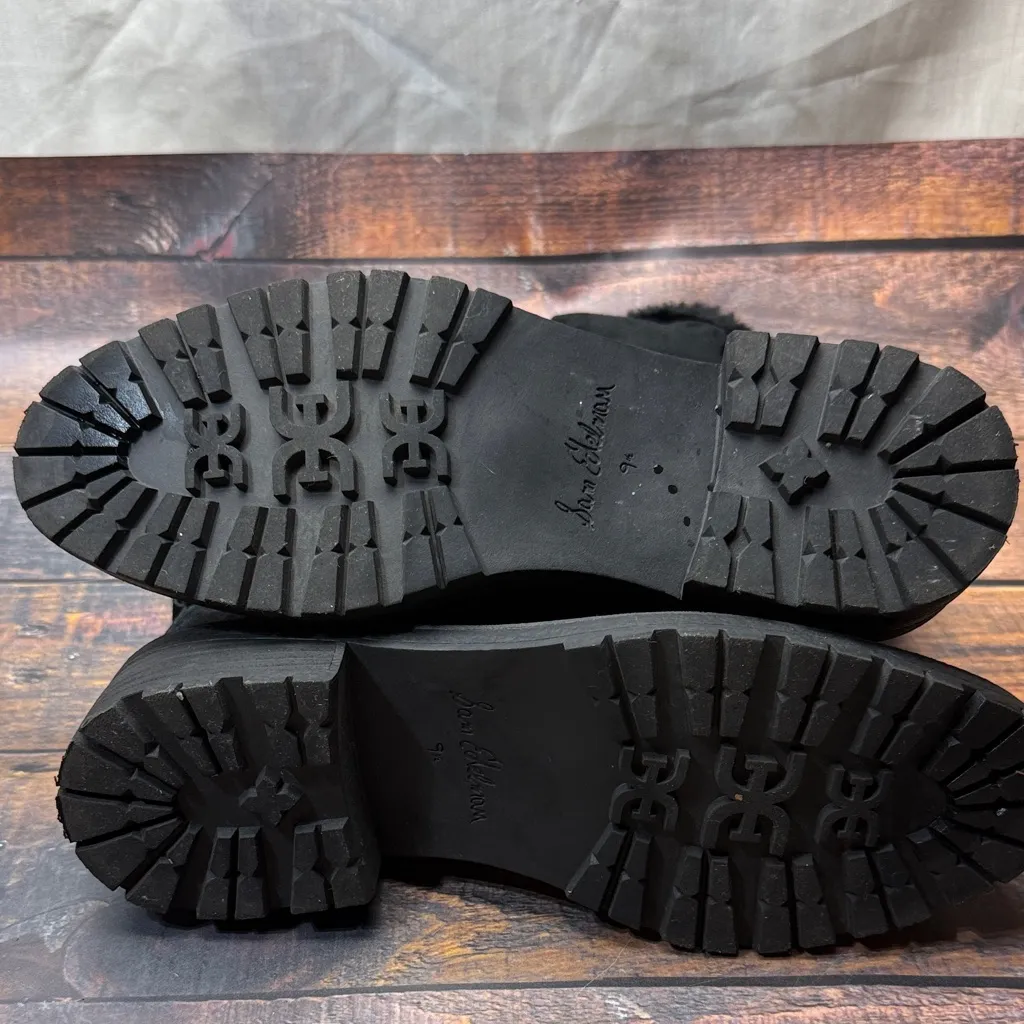 Sam Edelman Jailyn Black Suede Faux Fur Lined Mid-Calf Lug Sole Moto Boots 9.5M - Image 8