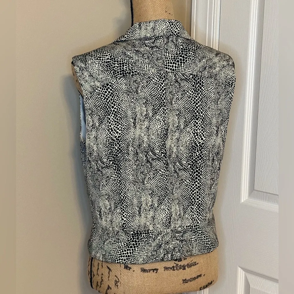 Silk Animal Print Women's Vest Ivory White Black Waistcoat Size 12 - Image 2
