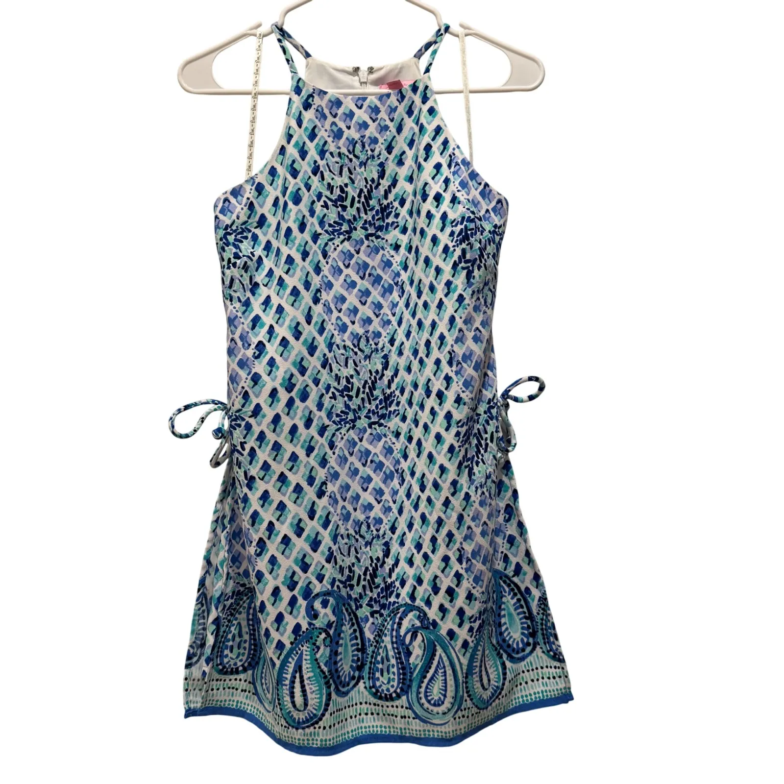 Lilly Pulitzer Blue White Paisley Halter Neck Beach Mini Dress Romper Size 0 - Image 2