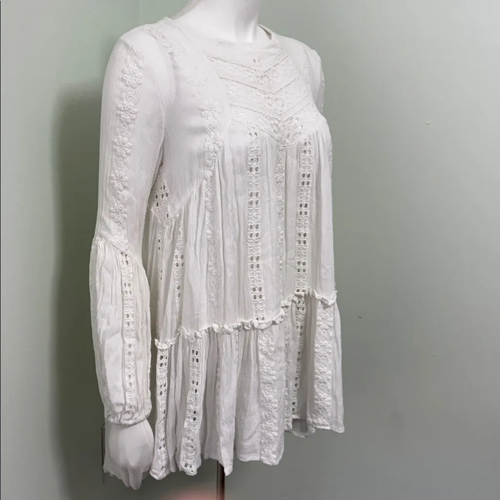 FREE PEOPLE Kiss Kiss Embroidered Eyelet Mini Dress XS - Image 9