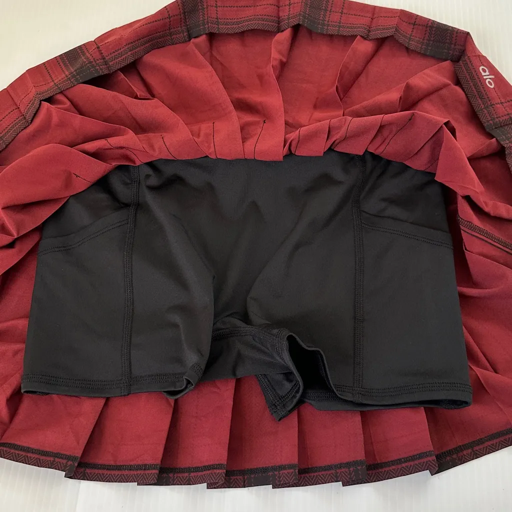 ALO Yoga Legacy Plaid Varsity Tennis Skirt Cranberry Black, S - Image 13