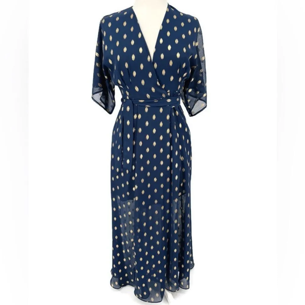 Hutch Gemma Maxi Wrap Dress Navy‎ with Metallic Gold XS - Image 4