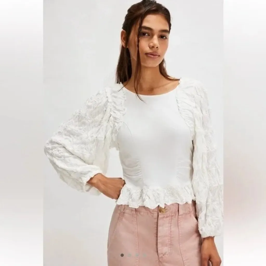 Free People Oliva Top in Optic White Small New Womens Long Sleeve Blouse - Image 16