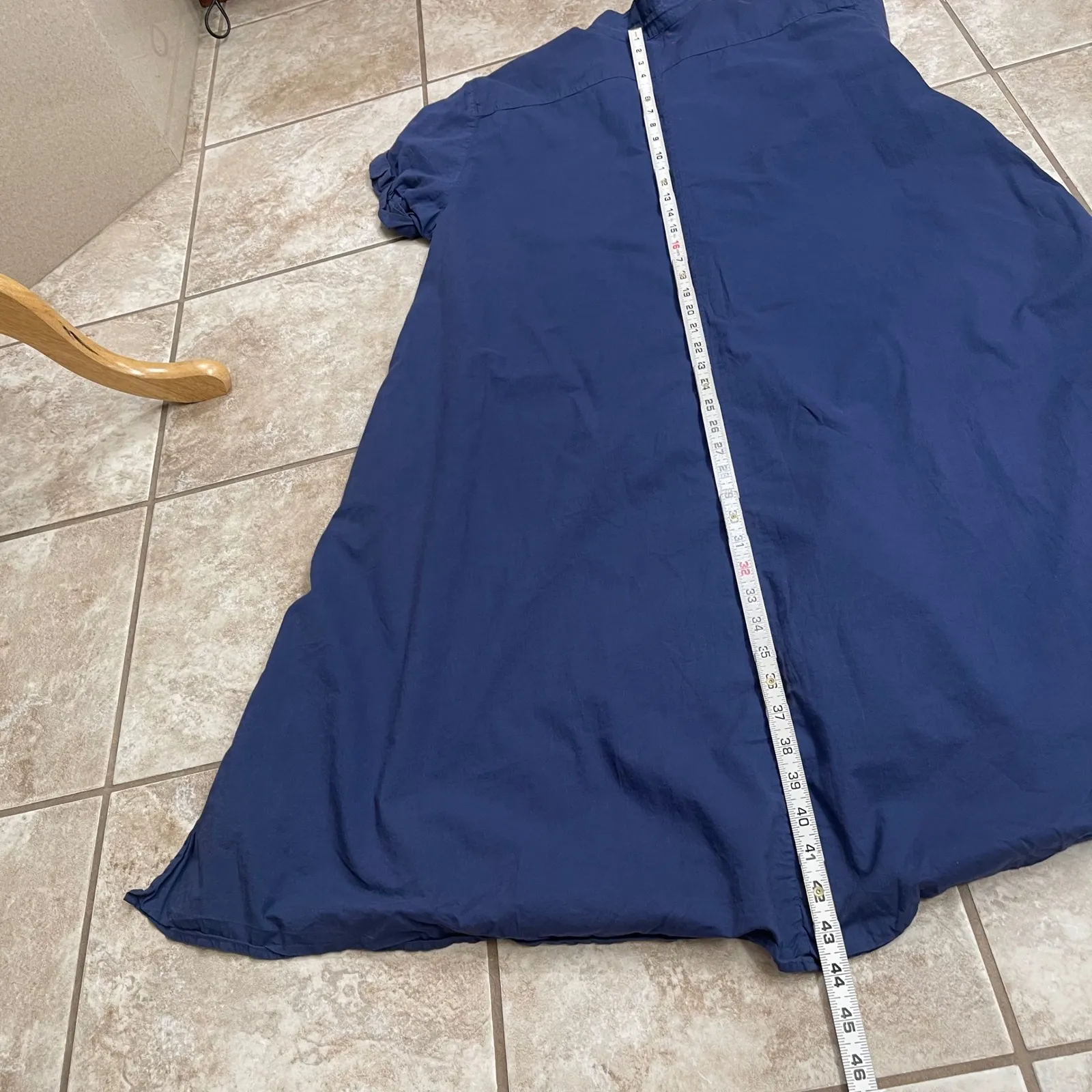 XIRENA Navy Blue Button Front Midi Shirt Dress Rolled Sleeve Side Slit Sz Small - Image 8