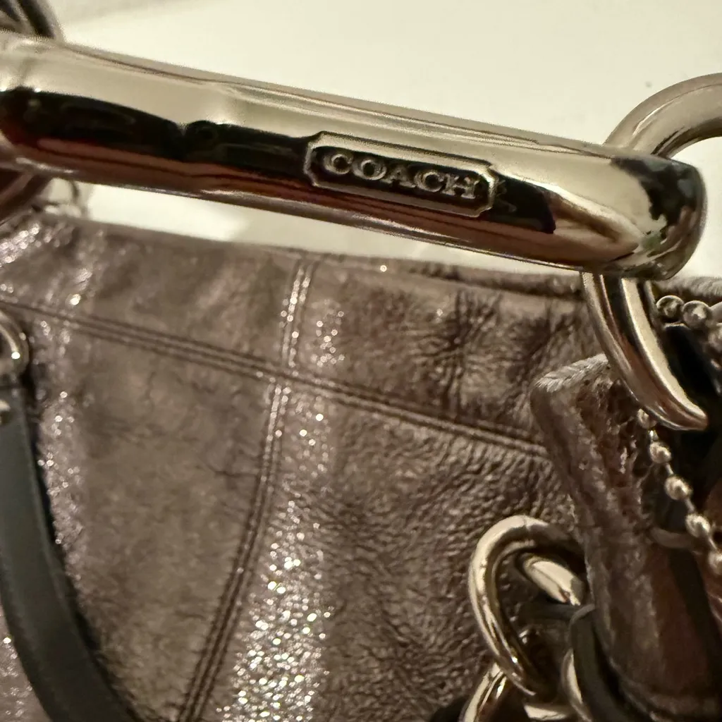 COACH Brooke Large Leather Metallic Gunmetal Silver Hobo Slouchy Bag F16618 - Image 9