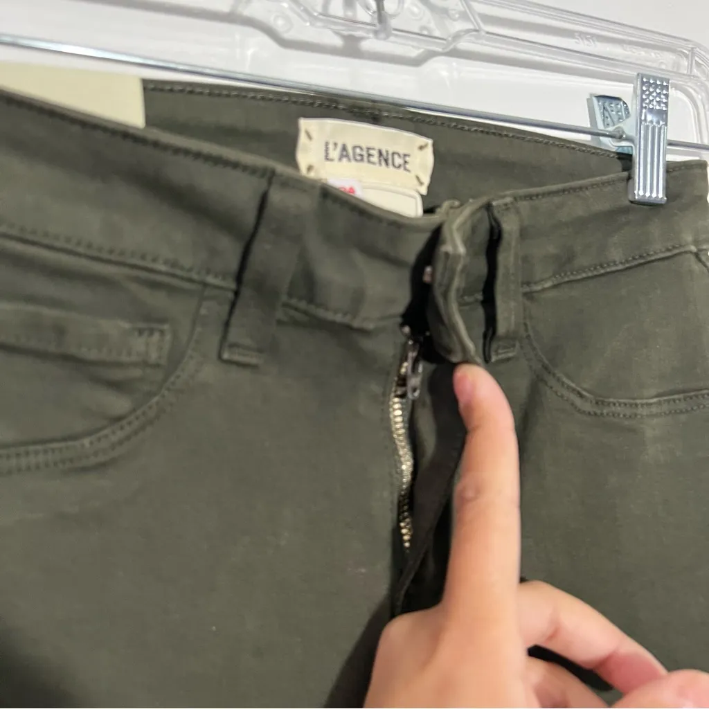 NWT L'agence Margot High Rise Skinny In Army Green Raw Hem Size 24 - Image 4