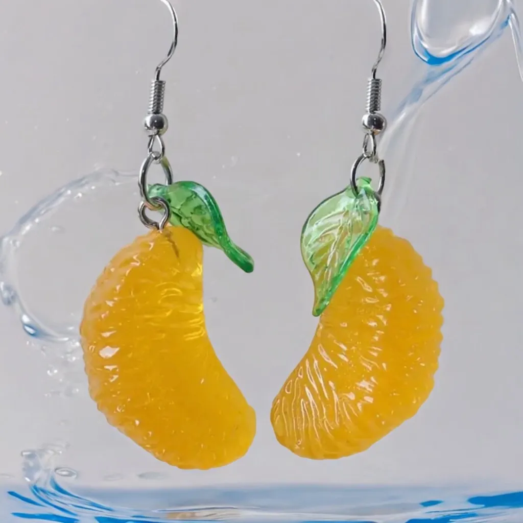 1pair Orange Slice Resin Drop Dangle‎ Earrings Creative Fruit Pendant Earrings - Image 5