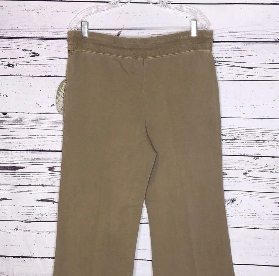 Multiple Soft Size M Khaki Tan Embroidered Drawstring Waist Wide Leg Capri Pants - Image 4
