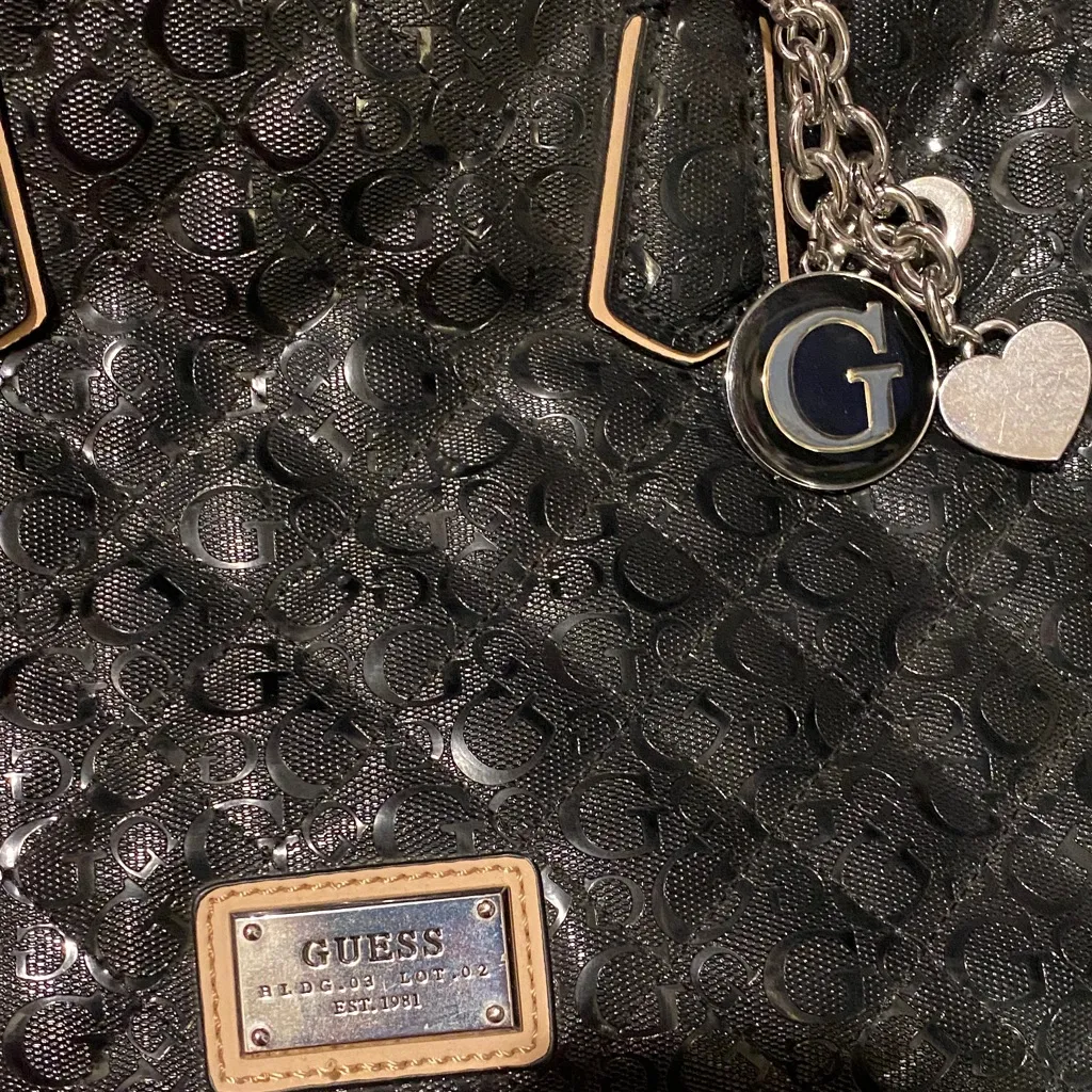 GUESS Black Quilted Tote with Tan Handles - Image 2