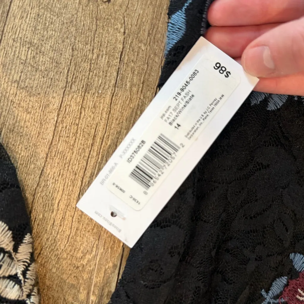 NWT Bisou Bisou Dress Michele Bohbot Black Floral Midi laceFitting Dress Size 14 - Image 4