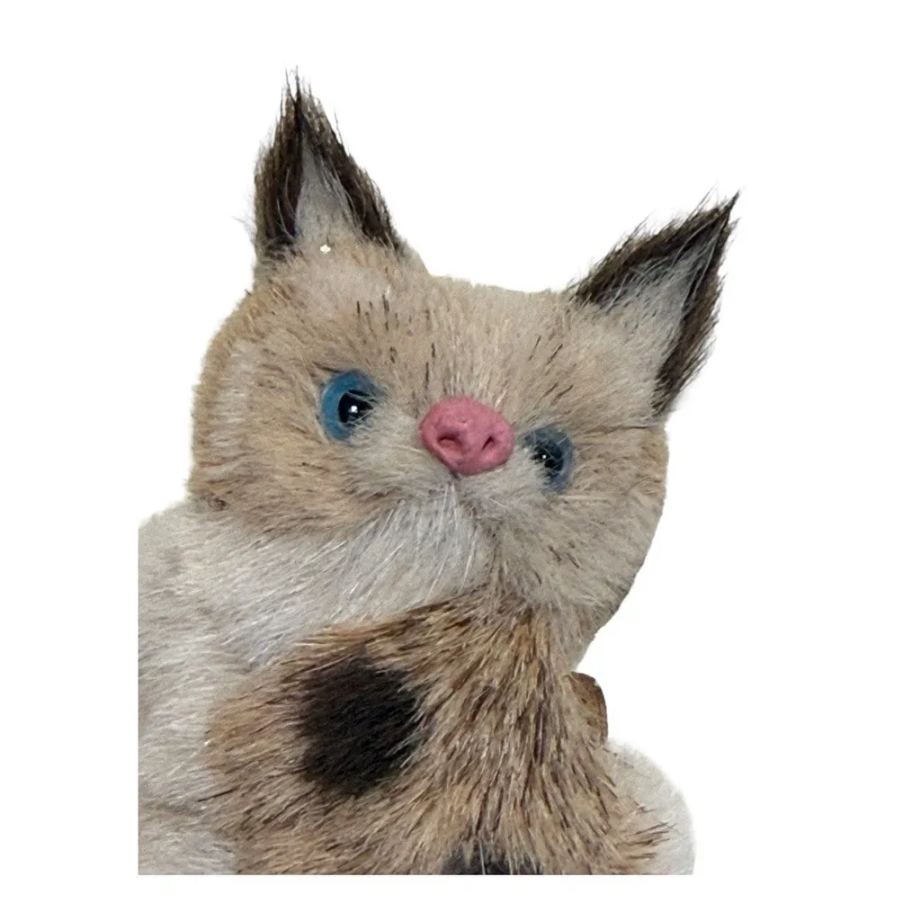 Vintage Real Fur Realistic Cat Kitty Lapel Pin with Felt Back Rare Unique Brown - Image 3