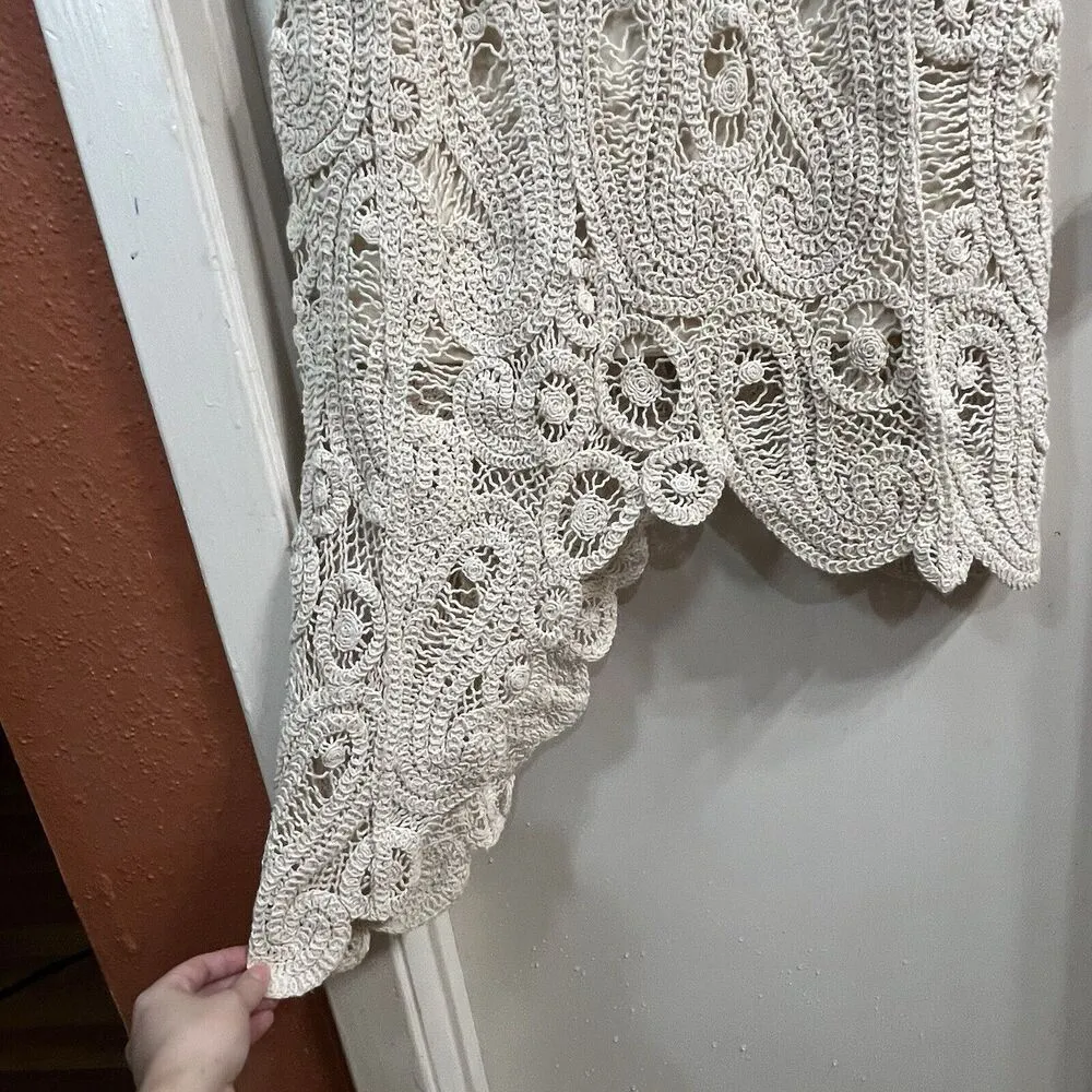 Cato Womens XS Ivory Beige Knee-Length Crochet ASYMMETRICAL Dress Boho - Image 7