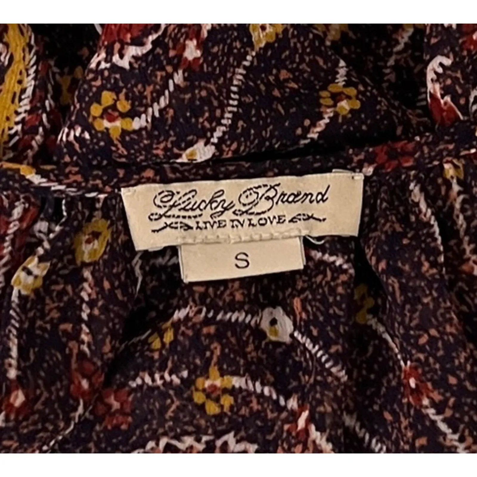 Lucky Brand‎ Shirt Womens Small Brown Red Paisley Sheer Tassels Bohemian Peasant - Image 6