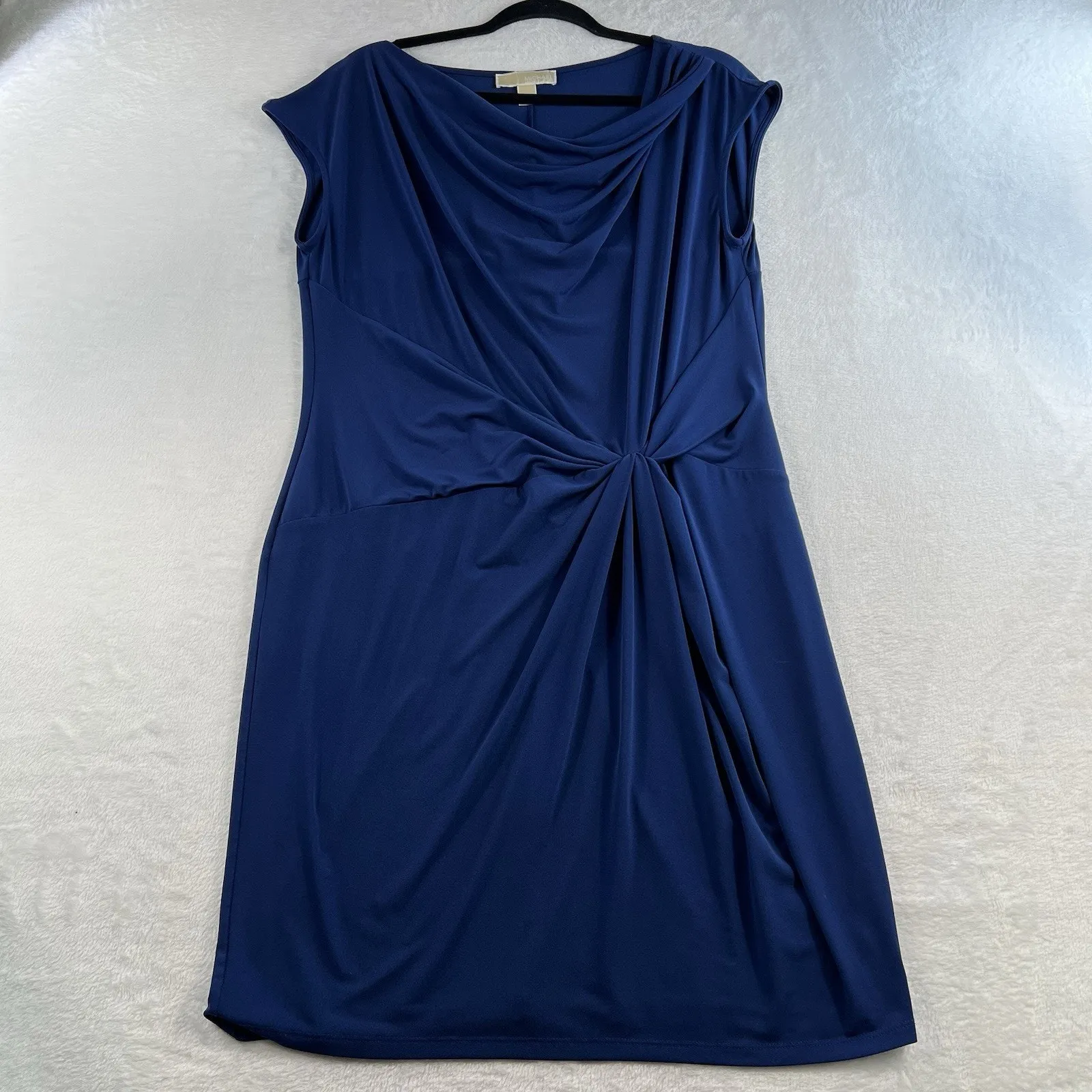 Michael Kors XL Ruched Pencil Dress Draped Flattering Blue Slinky Stretch Womens - Image 3