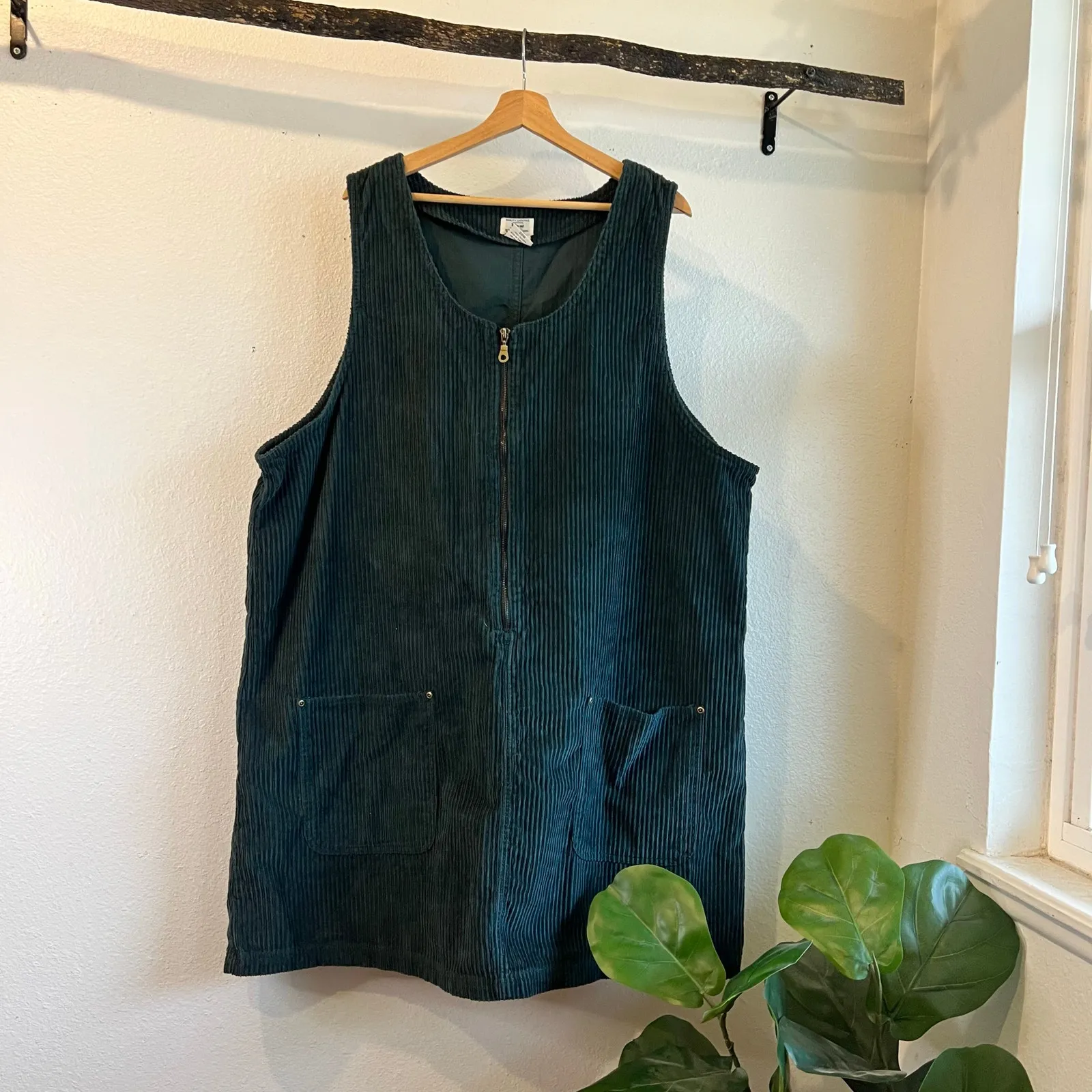 Vintage Kikomo 100% Cotton Teal Green Corduroy Zipper Overall Dress Size 24W - Image 8