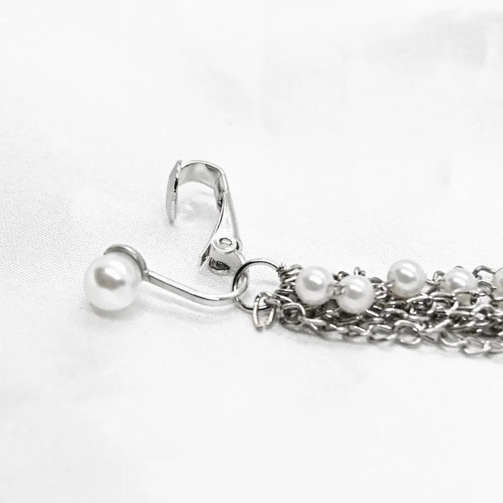 Silver Pearl Chain Ear Cuff - Image 3