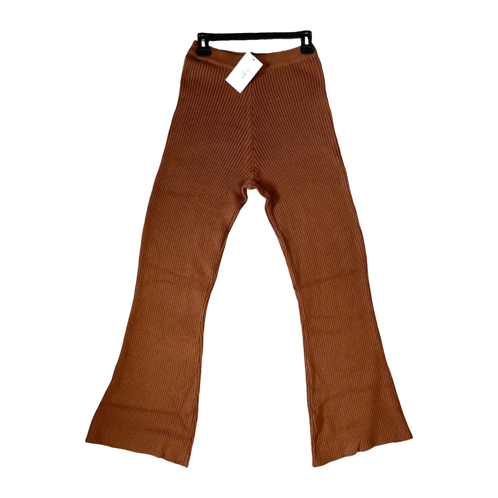 Charlie Holiday Ribbed Sweater Knit Flare Cozy Pants Brown Organic Cotton Size 6 - Image 2